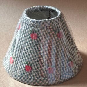 Farmhouse Small Clip On Lampshade Green Plaid Embroidered Apples 6x4.5x2.75 NOS